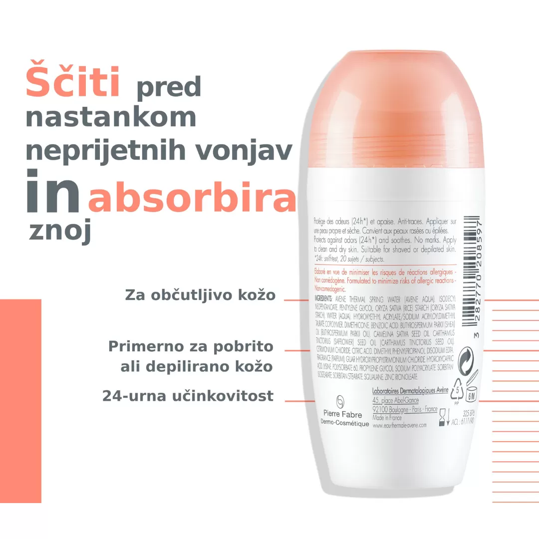 Avene BODY 24h, deodorant brez alk.